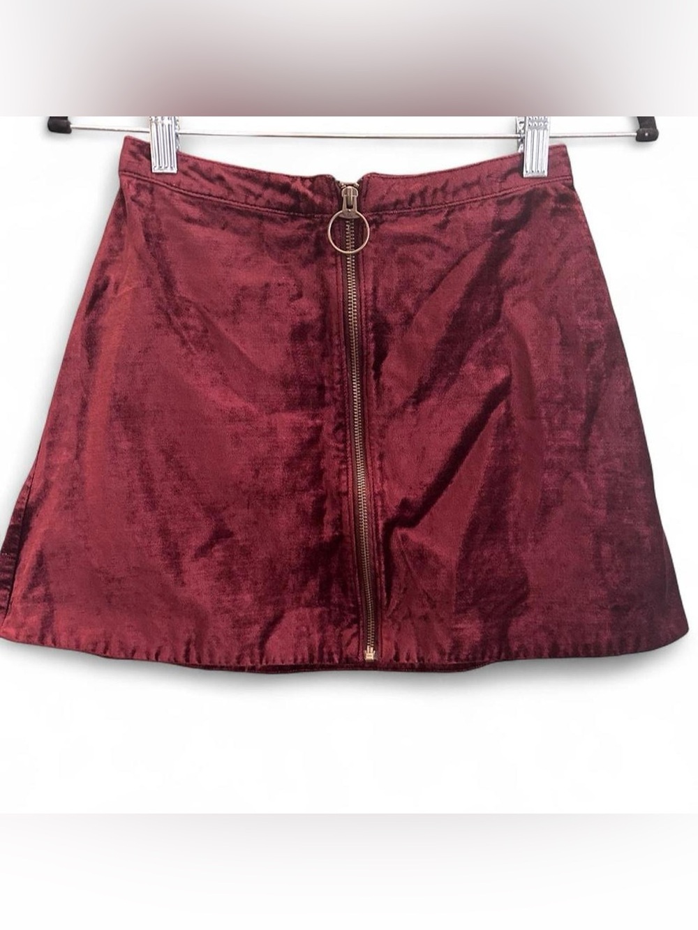 Free People Burgundy Velvet Mini Skort with Front O-ring Zipper Size 0